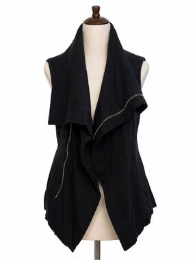 RICK OWENS LILIES Sleeveless Asymmetrical Black Zip Cotton Blend Vest Sz US 10